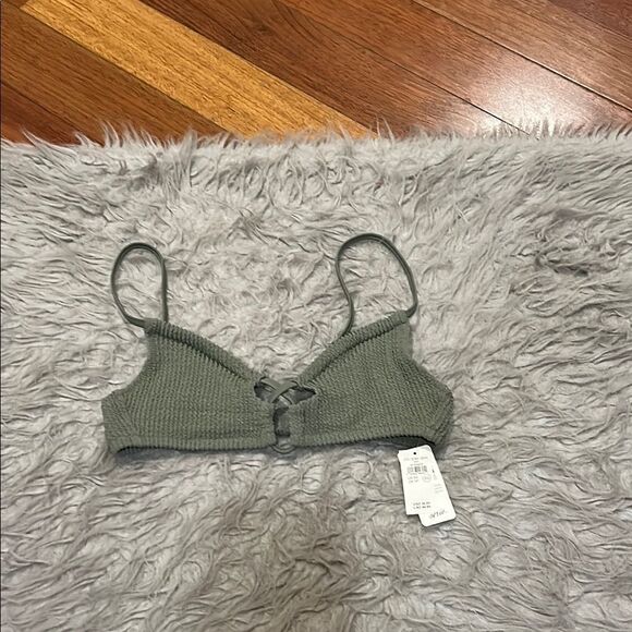 NWT aerie scoop upf 50 olive green shimmer ribbed swimsuit top size xs - Picture 1 of 5